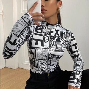 SHEIN Mock-Neck pop art print top size S